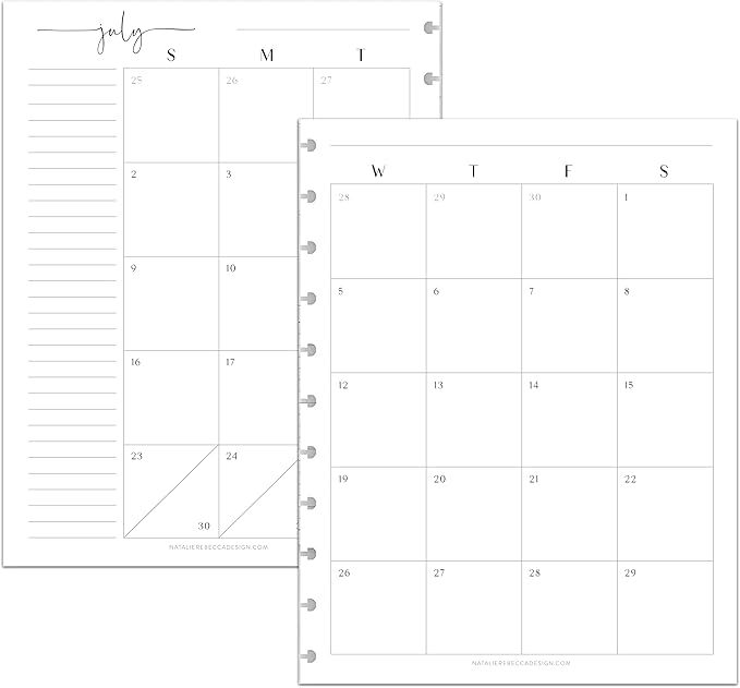 BetterNote July 2026 - June 2027 Academic Monthly Calendar Refill for Discbound Notebook, School Dates, Fits Levenger Circa, Big Happy Planner, Arc, TUL, Disc Refill (11-Disc, 8.5"x11", Modern)
