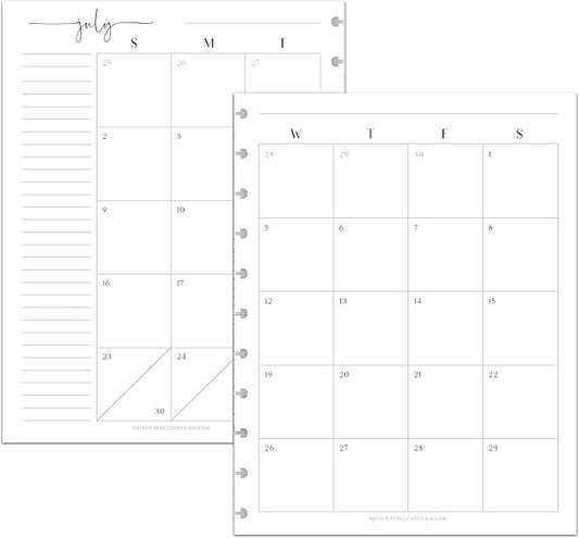 BetterNote July 2026 - June 2027 Academic Monthly Calendar Refill for Discbound Notebook, School Dates, Fits Levenger Circa, Big Happy Planner, Arc, TUL, Disc Refill (11-Disc, 8.5"x11", Modern)