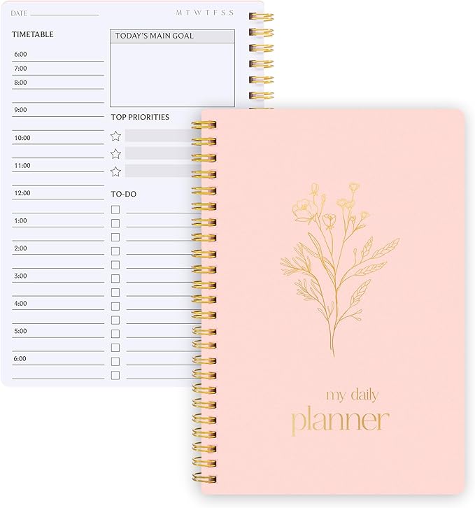 Thboxes Undated Daily Planner with Hourly Schedule, 5.71" X 8.35" Daily To DO List Noteboook Set Goals A5 Daily Personal Organizer Notepad for School Work Office Improve Efficiency Planner, Pink