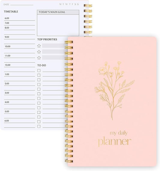 Thboxes Undated Daily Planner with Hourly Schedule, 5.71" X 8.35" Daily To DO List Noteboook Set Goals A5 Daily Personal Organizer Notepad for School Work Office Improve Efficiency Planner, Pink