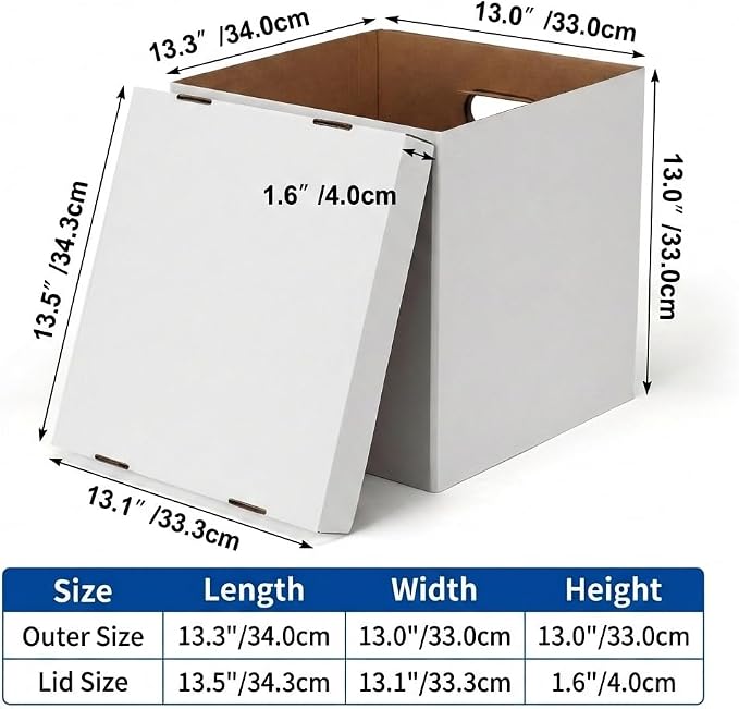 CRUGLA Vinyl Record Storage Boxes with Lids 7 Pack, 13 Inch Cube, Collapsible Corrugated Cardboard, Quick Fold Assembly with Pre-Applied Adhesive, Side Cut-Out Handles, Home Office Organizer, White