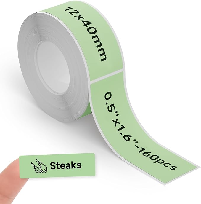 Thermal Labels DETONGER 1/2 Width Compatible Tape Refills Label Stickers Film Coatedfor Label Maker Tapes Home Office School Business Use Sticky Liquid-Proof 0.5"×1.6"(12×40mm) Green
