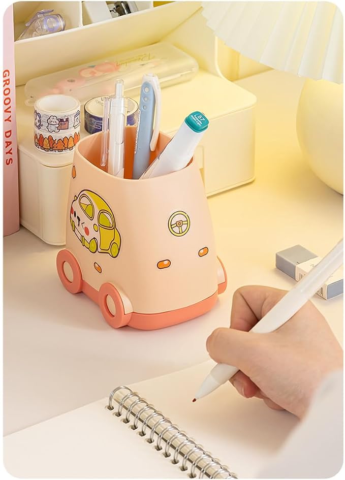 Cute Car Pen Holder Cute Kid Pen Holder for Desk Adorable Car Organizer, Car Pencil Holder Organizer Gifts Fit for Women And Man And Children (Pink)
