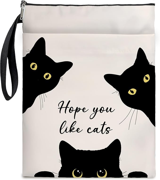 Book Cover Black Cat Inspired Gift, Cat Merch Pattern Reusable Book Pouch, Zippered Book Cover Protector for Book Lovers, Kindle Sleeve Pouch, Bookish Gifts for Readers, Paperback