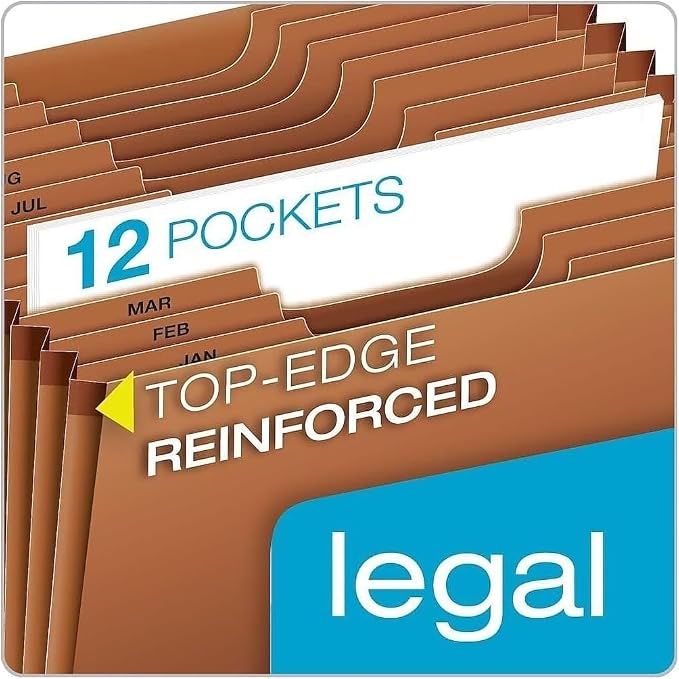 Globe Weis Globe-Weis/Pendaflex Heavy Duty 12-Pocket Expanding File, Monthly Index, Legal Size, Brown, (R219MHD)