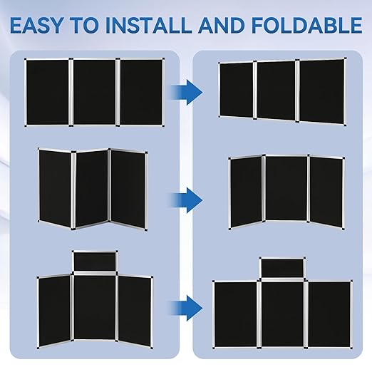 LITTLE TREE 3+1 Panel Trade Show Presentation Board, 70.8" x 35.4" Portable Panel Display, Folding 3 Panel Exhibition Boards Double Sided Tabletop Display Black Hook & Loop-Receptive Fabric with Bag