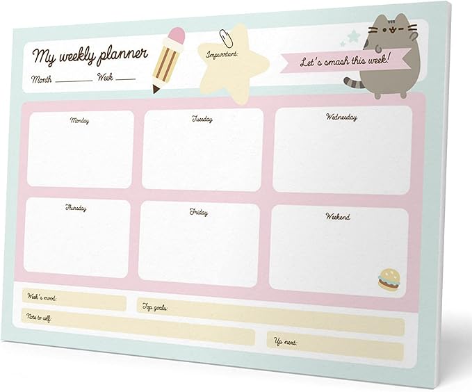 To Do List Notepad Pusheen Calendar A4 | Daily, Weekly Planner | ADHD Planner Pad | 54 Tear-Off Sheets 90 gsm | Pusheen Stationery | Improve Productivity | Task Planner