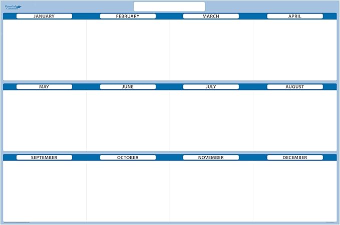 Sky Blue 12-Section Objective Planner: Horizontal 32"x48", Jan-Dec. Complete with Dry-Erase marker and eraser