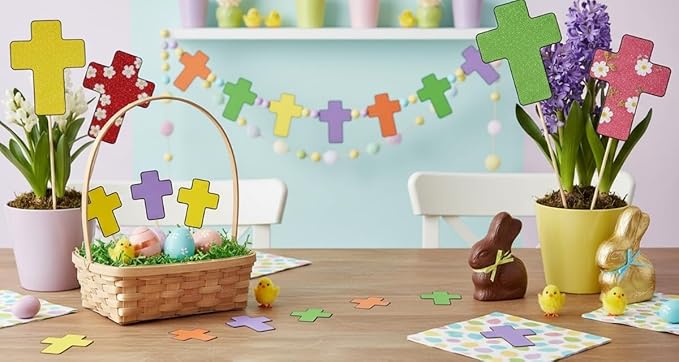 SHAPES ETC. 31 Pcs Cross Assorted Color Cut-Outs 2.75in, Construction Paper Shapes, Easter Bulletin Board Decorations, DIY Crafts, Easter, Christmas, Religious, Wall Cutouts, VBS, Made in USA