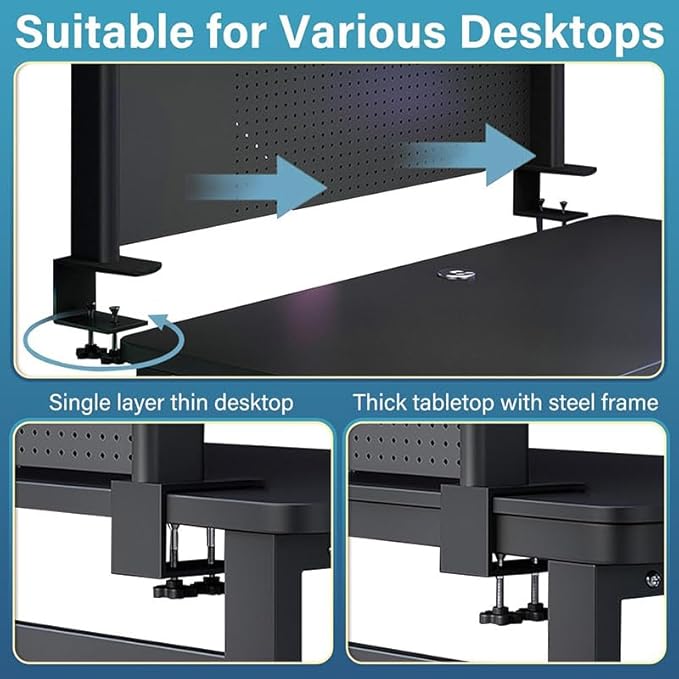 CHSSIH Clamp On Desk Pegboard Shelf - Metal Desktop Organizer Hutch with 2 Shelves for Storage and Display, Desk Add-On Shelf for Office, Dorm, or Computer Monitor Stand, Black, 23.6In
