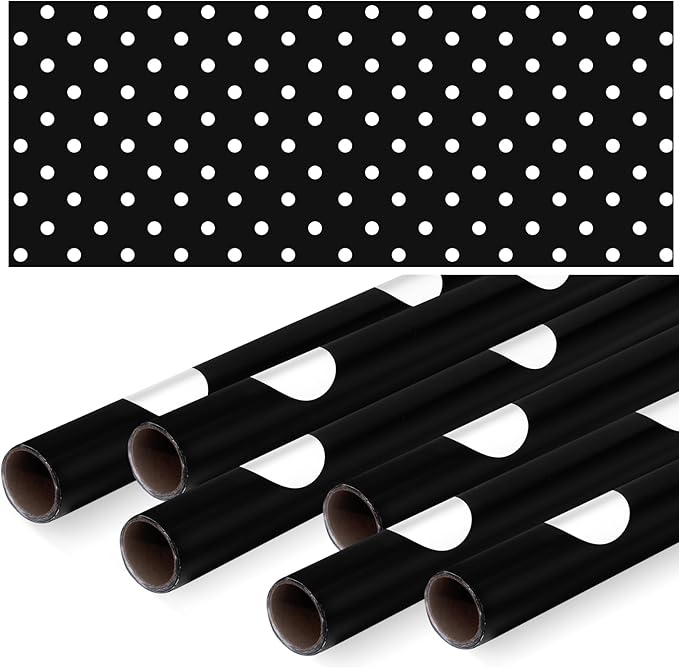 Skyygemm 6 Rolls Classroom Bulletin Board Paper Roll Polka Dot 4 x 12 ft Fade Resistant Colored Background Paper Bulk for Art Decor Drawing Craft(Cute Black)