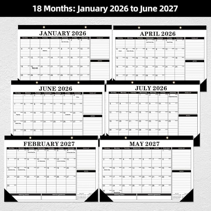 Tcamp 2026 Calendar, Desk Calendar 2026-2027 from January 2026 to June 2027, Big 17" x 12" Wall Calendar with Julian Dates, 18 Months Desk Planner for Home School Office Desktop, Christmas Gifts