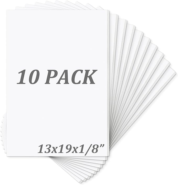 Mat Board Center, Pack of 10 Acid-Free Foam Boards, 13x19 inch White Foam Boards, 1/8" Thick