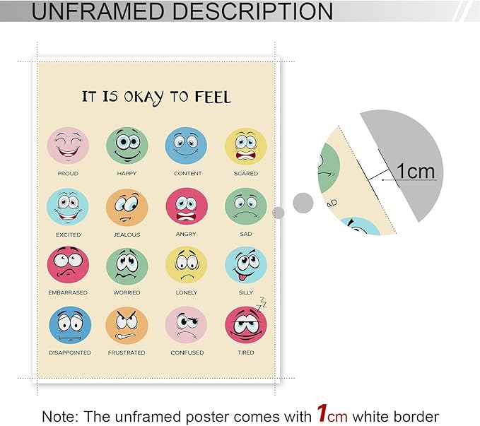 xbsifyiooa Feelings Chart, Calming Corner, Preschool Classroom Must Haves, Mental Health Poster, It Is Okay To Feel Emotions, Therapist Office Wall Art 16x24in Unframed