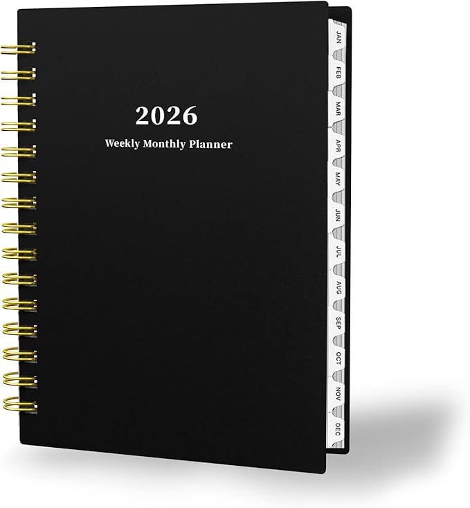 Ymumuda 2026 Planner, Daily Weekly and Monthly Planner，Jan 2026 - Dec 2026, 8.4" x 6.3", 2026 Calendar Planner Book with Tabs, Spiral Notebook with Inner Pocket for Office Home School Supplies