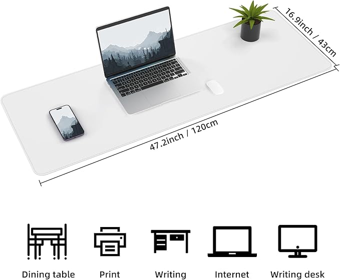 AFIING Leather Desk Pad Protector, Large Desk Mat with Natural Cork & PU Leather, Mouse Pad, Non-Slip, Waterproof Desk Writing Pad for Office and Home (White)