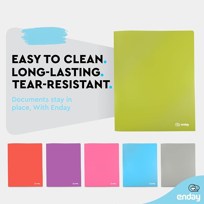 Folders with 2 Pockets Green, Colored Plastic File School Folder Letter Size, Heavy Duty Poly Portfolio Folder with Two-Pockets, Also Available in Purple, Blue, Red, Pink, and Grey, 1 Pc - By Enday