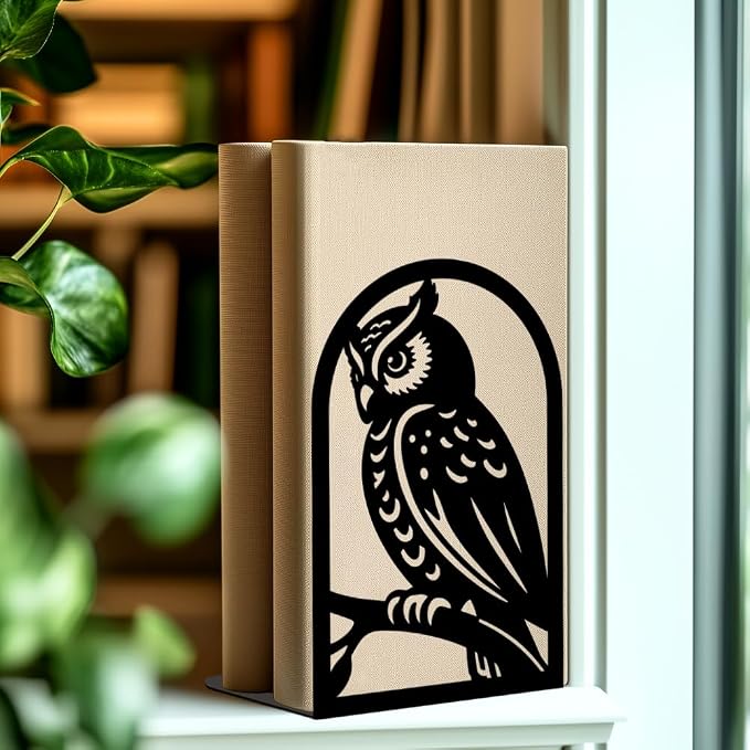 1 Pair Metal Bookends for Shelves, Owl Bookshelf Decor Heavy Duty Book Ends Book Stoppers for Office, Desk, Shelf, Room 3.5"x4.7"x7.1" Book Holders for Shelves Tall Bookends