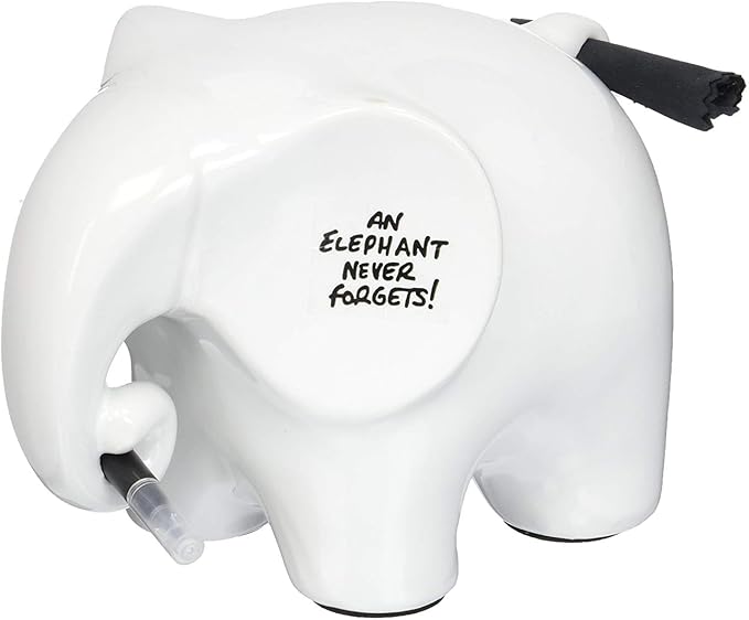Luckies Elephant Whiteboard - Elephant Desk Accessories - Ceramic Dry Erase Board - Elephants Office Supplies - Fun Whiteboards Desk Organizer - Eric The Memo Organiser - Black Pen & Cloth Included