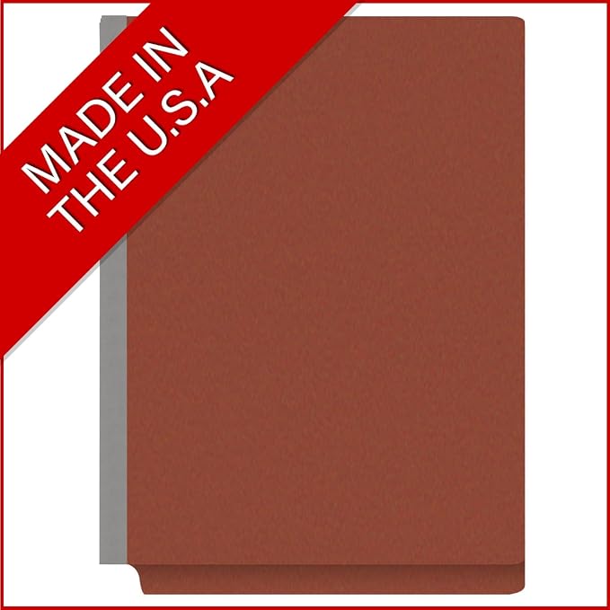 25 Pt. Pressboard Classification Folders, Full Cut End Tab, Letter Size, 2 Dividers, Brick Red (Box of 10)