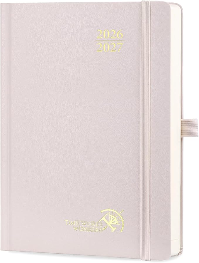POPRUN 2026-2027 Daily Planner One Page Per Day (Medium - 5.75" x 8.5") - Academic Calendar Book(July 2026 - June 2027), 2026 Day Appointment Book with Pen Holder, Hardcover - Light Pink