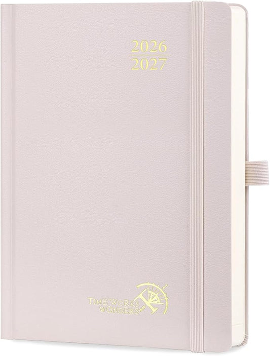 POPRUN 2026-2027 Daily Planner One Page Per Day (Medium - 5.75" x 8.5") - Academic Calendar Book(July 2026 - June 2027), 2026 Day Appointment Book with Pen Holder, Hardcover - Light Pink