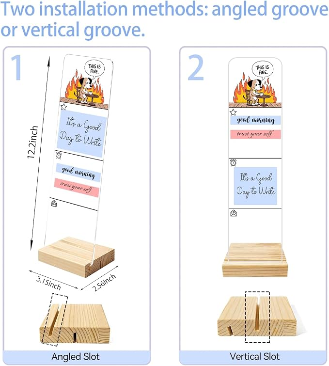 Sticky Notes Monitor Memo Board Acrylic Holder with Removable Wooden Base, This is Fine Dog Meme Logo Desk Set with 200 Sheets Two Sizes Sticky Notes, Office Desk Accessories Organizer