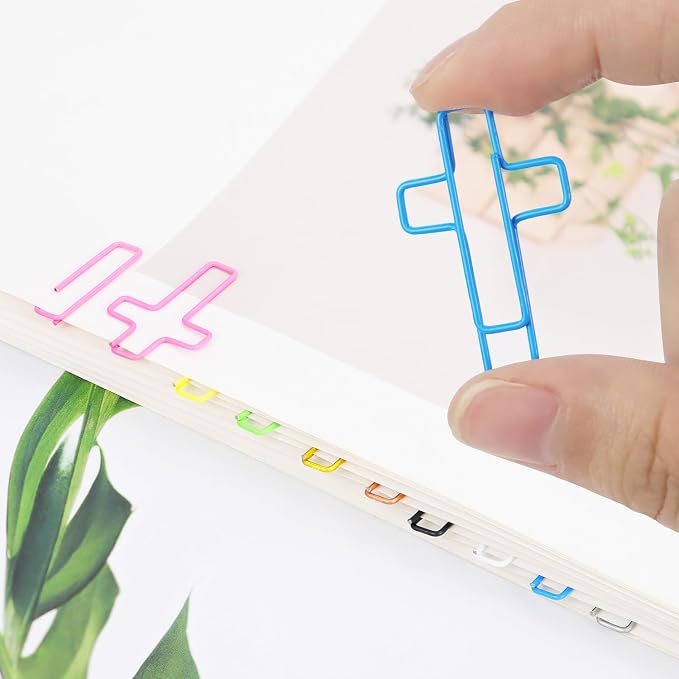 Yuntop 100 Pack Cross Paper Clips, 1.34 x 0.8 Inches, Multicolored, Stainless Steel Bible Study Supplies