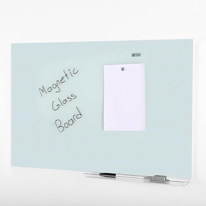 M&T Displays Wall Mounting Tempered Glass Dry Erase Write On Board Set Clear with Whiteboard Marker 4 Magnetic Pins for Office School Home Kids (23.63x35.44 inch)
