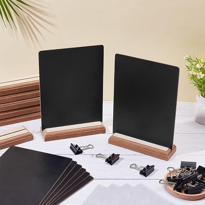 8 Pcs Mini Chalkboard Signs with Stand, Tabletop Chalkboard Sign Stand with 12 Pcs Clips and 4 Sheets Cleaning Cloth Small Food Signs for Party Store Business Wedding, 5.87 x 8.54 Inch