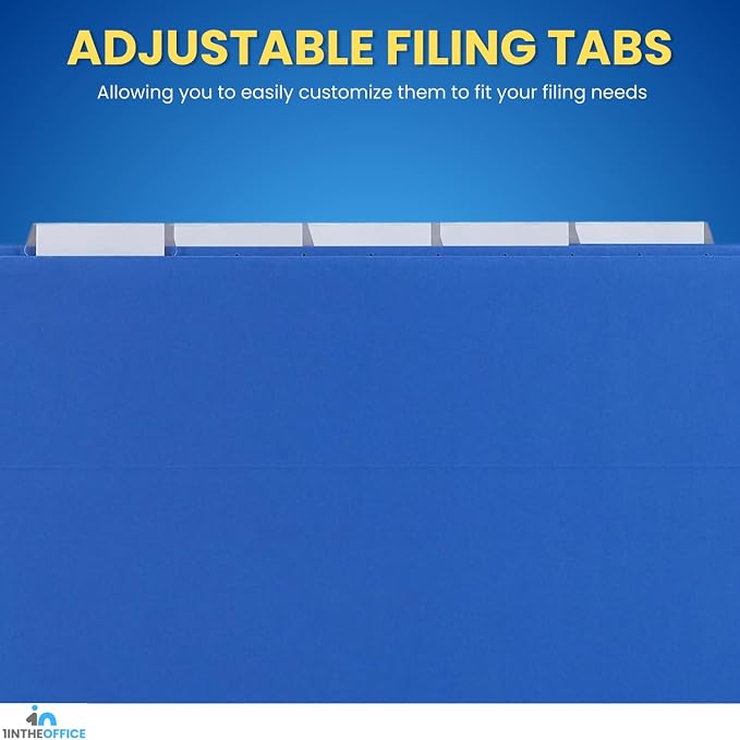 1InTheOffice Blue Hanging File Folders, Hanging File Folders with Tabs, Adjustable Tabs, Letter Size, 25 Pack