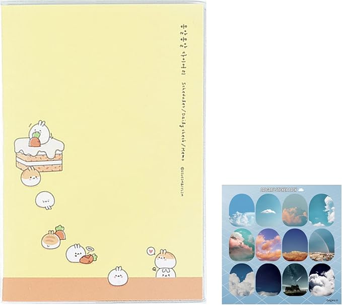 Kawaii Mini Korean Weekly Undated Planner + 1 dalgaru sticker sheet - 128 pages, Soft PVC Cover Cute Small stationery for school, academic, teens, women, girls (Carrot Cake (Yellow))