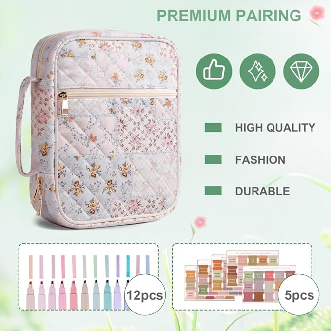 Bible Cover Case for Women, Bible Bags Large Quilted Bible Cover with Bible Study Supplies Accessories Church,Classroom,Campus,Neighborhood Association (Colorful,M/L)