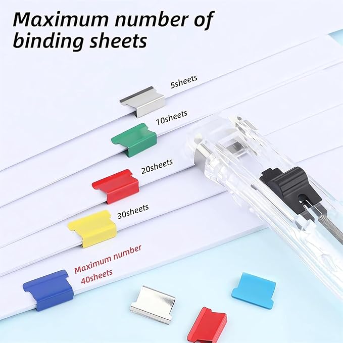 Portable Binder Clip Stapler, Includes 50 Reusable Clips, Push Clip Stapler, Small Binding Office Supplies Handheld Staplers Staples Set, Binder Clips Paper Clamps (C)