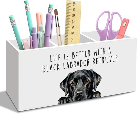 Black Labrador Retriever Dog Gifts Pen Pencil Holder for Desk, Funny Dogs Gift Office Desk Accessories, Life Is Better with a Black Labrador Pen Holders Organizer for Women Bathroom Decor
