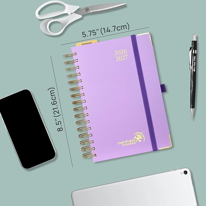 POPRUN 2026-2027 Daily Planner One Page Per Day, 5.75" x 8.5", Academic Daily Calendar Book with July 2026 to June 2027, Hardcover Appointment Book with Hourly Time Slots, Spiral Bound, Monthly Tabs - Violet