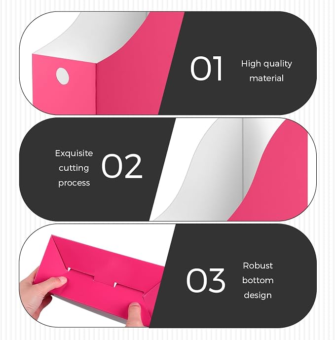 Jutom 48 Sets Magazine File Holders Foldable Cardboard Magazine Holder with White Label Stickers Desktop File Storage Box for Office Home Classroom Desk Document Organization(Pink)
