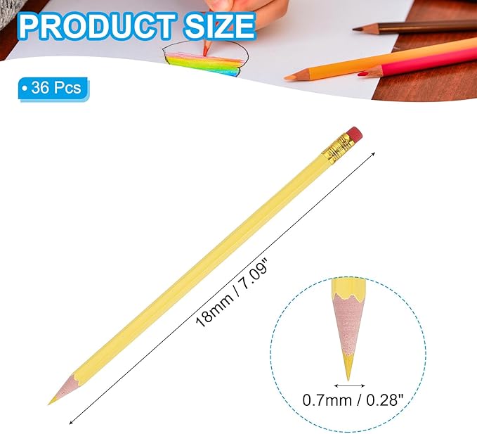 PATIKIL Erasable Colored Pencils, 36 Pcs Oil Color Pencils with Erasers Hexagonal Rod Wooden Colored Pencils for Tests Marking Grading Art Painting, Yellow