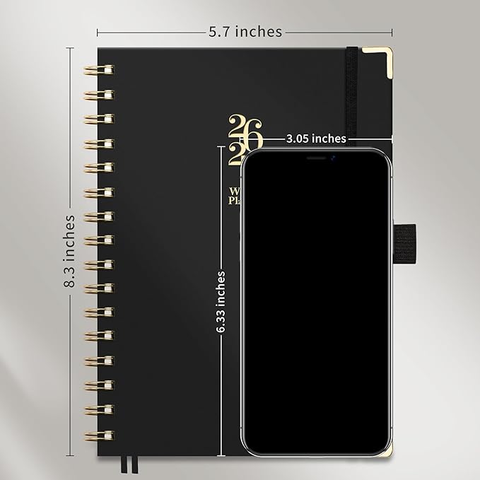 Academic Planner 2026-2027, Weekly and Monthly, A5 Size (5.7" x 8.3"), July 2026 - June 2027, To-do List for Tracking, for School, Home, Office, Hardcover, 12-Month Tabs (Black)