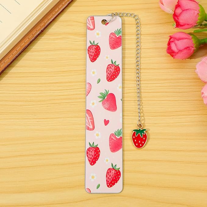 Pink Bowknot Stainless Steel Bookmark - Printed with Cute Bowknot Patterns & Equipped with Heart Pendants, Ideal for Female Readers, Perfect Birthday Gift for Girlfriends (Double-Sided C)