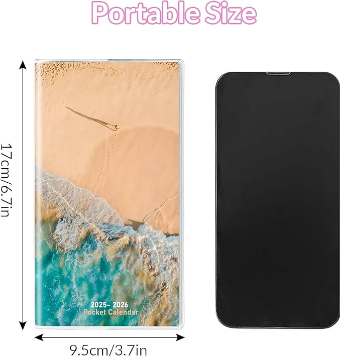 Pocket Calendar 2025-2026, Daily Weekly Monthly Planner Jan 2025 to Dec 2026 (3.7" x 6.7") Page Size, Daily Planner 2025 for Purse - Sea Beach