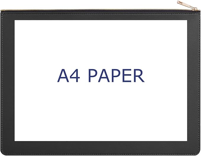 Enyuwlcm PU Leather A4 File Folder Zipper Document Holder Envelope Folder Case for Receipt Contract (2, Black)