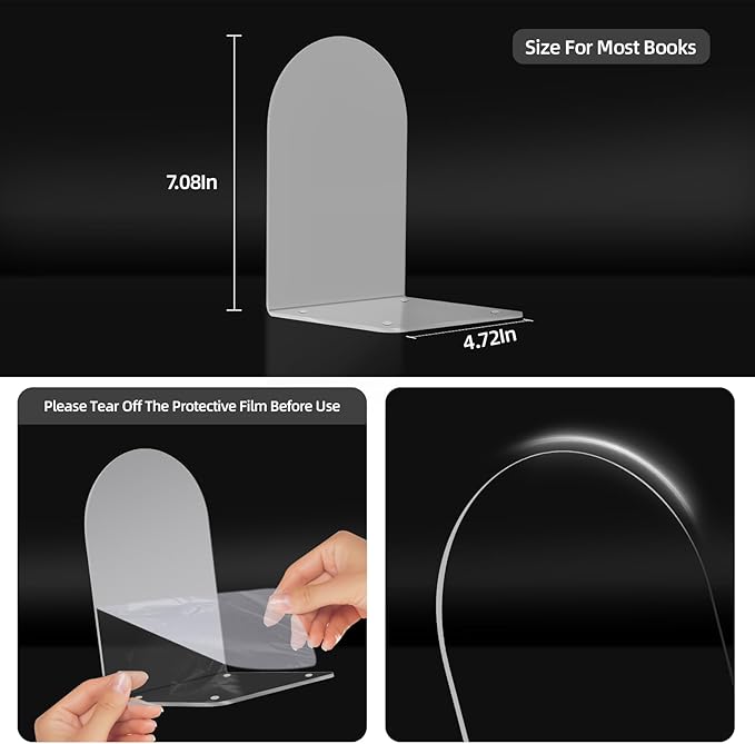 Adwikoso Book Ends for Shelves Clear Acrylic Bookends for Heavy Books Organizer Book Stopper to Hold Books for Home Office School and Desktop Decoration(Circular Arc) (6)