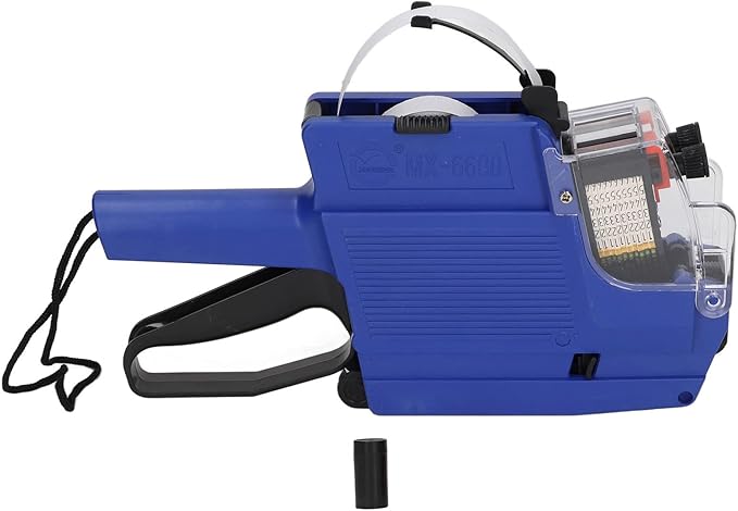 Price Tag Gun, 10 Digits 2 Lines Labeler Marker Attacher Tool for Office Retail Store 2 Row Price Tag Gun Kit with Label Stickers and Ink Rolls (Blue)
