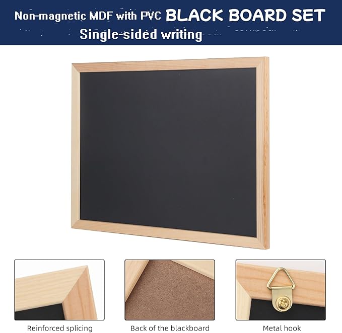 Wooden Frame Chalkboard, Wall-Mounted Blackboard with Natural Wood Border, Black Writing Surface, 36x24 Inches, Non-Magnetic, MDF with PVC Laminate (24 * 36")