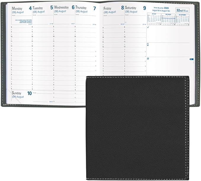 Quo Vadis 2026 Executive - Weekly Planner - 13 Months, Dec. to Dec. - 6 1/4 x 6 1/4" - Grained Faux Leather Club Black Cover- Time Management Appointment Organizer