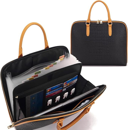 Accordian File Organizer Tote,Folder with Zipper & Labels,12 Pocket Expanding File Folder with Multi-Pockets Paper Folder for Letter A4 Files Business Teacher Office Bag Handbags for Ladies