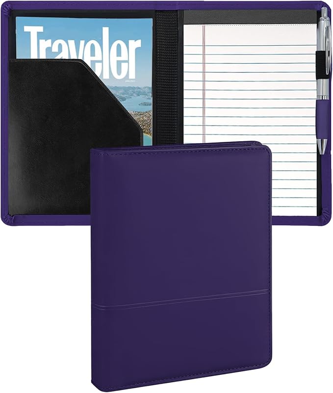 Padfolio/Portfolio Binder, Mini Padfolio Portfolio Binder 5 x 8 Legal Writing Pad, A5 Document Organizer Folder for Men Women. Dark Purple.