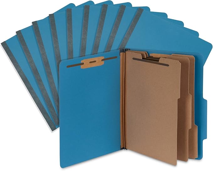 Blue Summit Supplies Dark Classification Folders, 3 Dividers, Letter Size with 2 Inch Tyvek Expansions, Use for Organizing Medical Records & Client Files, Great as Lease Folders, 10 Pack