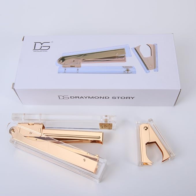 Crystal Golden Stapler and Staple Remover by DS DRAYMOND STORY - Business Gift Set